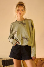 Mineral Wash Cheetah Print Long Sleeve Top for Women SAGE