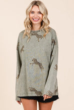 Mineral Wash Cheetah Print Long Sleeve Top for Women