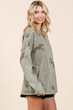Mineral Wash Cheetah Print Long Sleeve Top for Women
