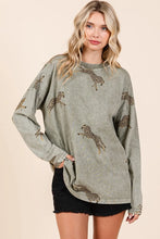 Mineral Wash Cheetah Print Long Sleeve Top for Women
