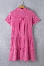 Mineral Wash Crinkle Split Neck Raw Hem Tiered Dress Casual Dresses