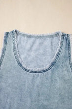 Mineral Wash Denim Frayed U Neck Sleeveless Top Woman Denim Tops
