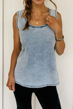 Mineral Wash Denim Frayed U Neck Sleeveless Top Woman Denim Tops