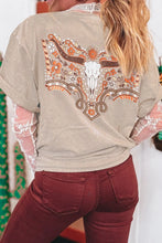 Mineral Wash Floral and Steer Head Cotton T Shirts for Women Dust Storm