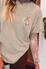 Mineral Wash Floral and Steer Head Cotton T Shirts for Women