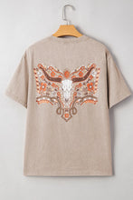 Mineral Wash Floral and Steer Head Cotton T Shirts for Women