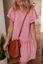 Mineral Wash Raw Edge Ruffle Mini Dress Casual Dresses