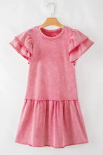 Mineral Wash Raw Edge Ruffle Mini Dress Casual Dresses