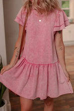 Mineral Wash Raw Edge Ruffle Mini Dress Dusty Pink Casual Dresses