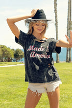 Mineral Washed America Print Distressed Graphic T Shirt for Women BLACK CHARCOAL