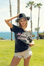 Mineral Washed America Print Distressed Graphic T Shirt for Women Woman T Shirts