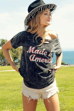 Mineral Washed America Print Distressed Graphic T Shirt for Women