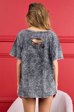 Mineral Washed Distressed Graphic Tee with July Theme Heart Sunglasses Woman T Shirts