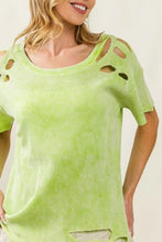 Mineral Washed Loose Fit Laser Cut Waffle Knit Top for Women