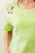 Mineral Washed Loose Fit Laser Cut Waffle Knit Top for Women