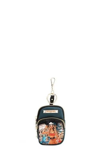 Mini Coin Purse Keychain with Italy Design and Teal Accent Black One Size Wallets