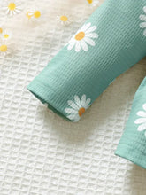 Mint green daisy print peplum blouse and pants set for baby girls with waffle weave towel