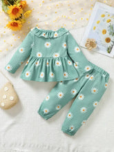 Children’s mint green daisy print peplum blouse and pants set