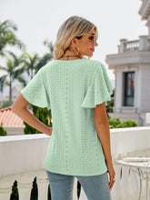 Mint Green Eyelet Flutter Sleeve Top for Women