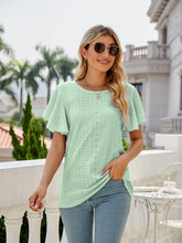 Mint Green Eyelet Flutter Sleeve Top for Women