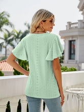 Mint Green Eyelet Flutter Sleeve Top for Women Woman T Shirts