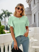 Mint Green Eyelet Flutter Sleeve Top for Women Woman T Shirts