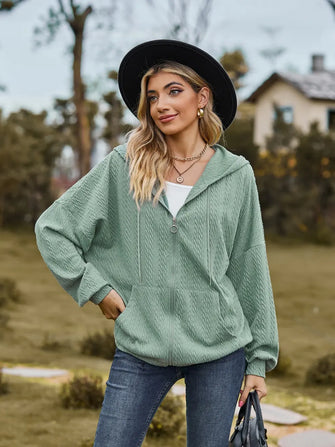 Green Hooded Cardigan with Long Sleeve Length and Zip Closure Sage