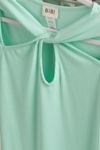 Mint Green Rib Knit Top with Front Twist Detailed Cut Out Design