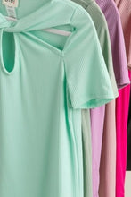 Mint Green Rib Knit Top with Front Twist Detailed Cut Out Design