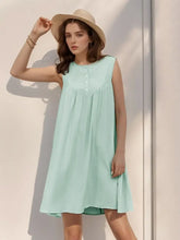 Mint Green Sleeveless Buttoned Ruched Dress Casual Dresses