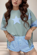 Mint Green Star Patched Oversize Pajama Set for Women Sage