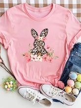 Mint Green T-Shirt with Leopard Print Bunny and Floral Design Woman T Shirts