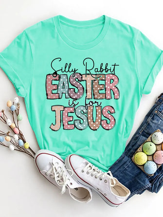 Mint Green Women's Polyester T-Shirt Basic Style Short Sleeve Aqua