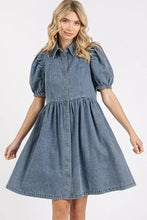 Mittoshop Button Down Puff Sleeve Denim Dress Woman Skirts