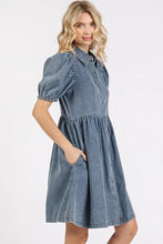 Mittoshop Button Down Puff Sleeve Denim Dress Woman Skirts