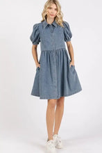 Mittoshop Button Down Puff Sleeve Denim Dress Woman Skirts