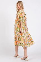 Mittoshop Flower Print Puff Sleeve Ruffle Smocked Midi Dress Woman Dress