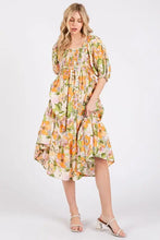 Mittoshop Flower Print Puff Sleeve Ruffle Smocked Midi Dress Woman Dress