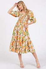 Mittoshop Flower Print Puff Sleeve Ruffle Smocked Midi Dress Woman Dress