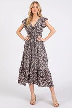 Mittoshop Flower Print Ruffle Cap Sleeve V-neck Midi Dress Casual Dresses