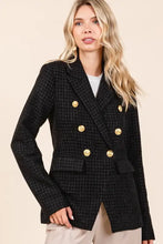 Mittoshop Plaid Texture Double-Breasted Long Sleeve Blazer Black Woman Outerwear