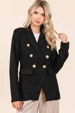 Mittoshop Plaid Texture Double-Breasted Long Sleeve Blazer Woman Outerwear