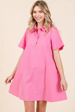 Mittoshop Poplin Collar Pleated Back Mini Dress PINK Casual Dresses