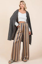 Mittoshop Striped Satin Elastic Waist Wide Leg Pants Navy Multi Woman Pants