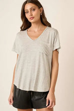 Mittoshop striped V-neck short sleeve t-shirt in light gray and white