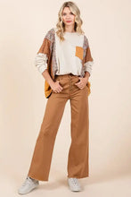 Mittoshop Twill High Waisted Button Fly Wide Leg Pants Woman Pants