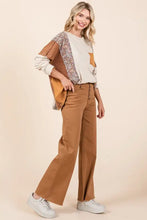 Mittoshop Twill High Waisted Button Fly Wide Leg Pants Woman Pants