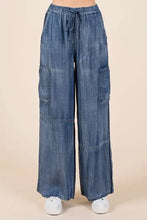 Mittoshop Washed Elastic Waist Cargo Wide Leg Pants Medium Woman Pants