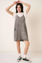 Gray denim dress with subtle pattern and front pockets mittoshop washed patch pocket mini cami denim dress