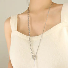 Silver asymmetrical titanium steel chain necklace with loop closure